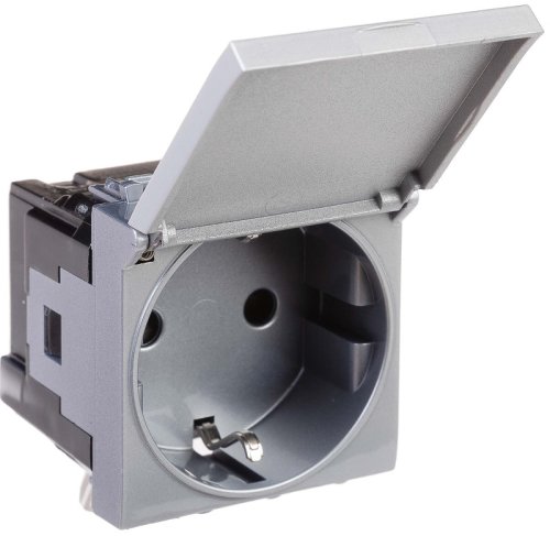 Розетка с заземлением модульная DKC Avanti 1-м. 2 мод. крышка шторки закаленная сталь картинка